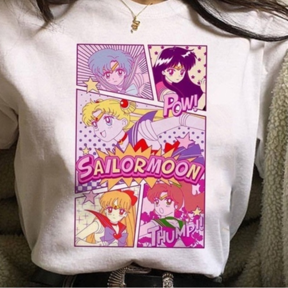 Sailor Scouts Anime Comic Graphic White T-Shirt